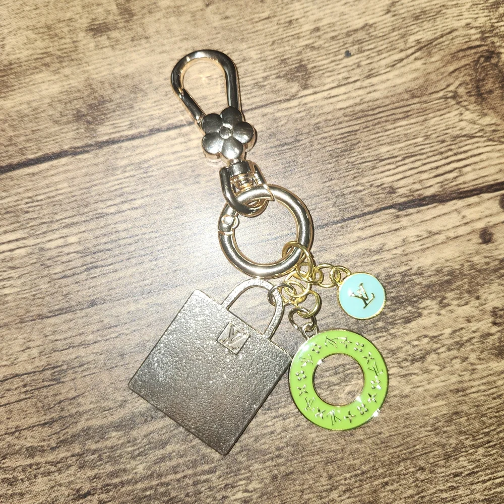 Gold and Green Charms With Upcycled Keyring #79 - Picture 2 of 2